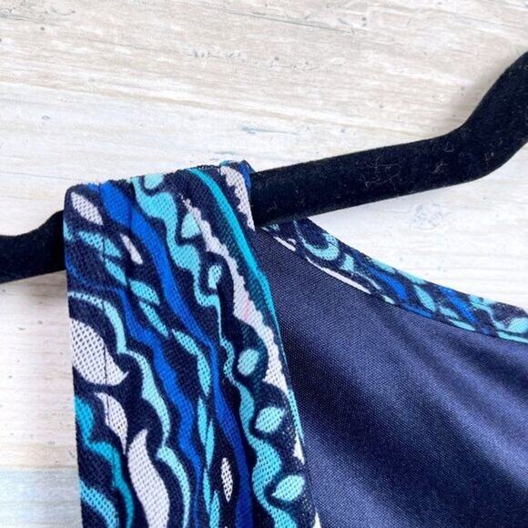 NEW YORK & COMPANY Medallion Print Ruffle Wrap Mesh Dress Womens Small - Picture 4 of 8